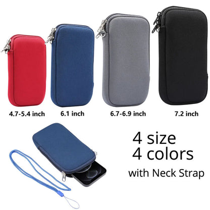 Universal Neoprene Mobile Phone Bag Case With Shoulder Strap For iPhone 16 15 14 Pro Max Samsung Xiaomi Huawei Shockproof Pouch