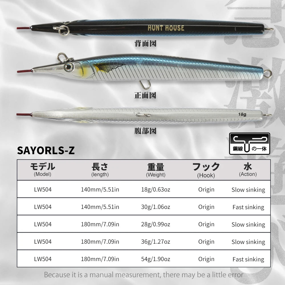 Hunthouse Needle Fish Fishing Lure 140mm/180mm Long Casting Pencil Stylo Stickbait Sinking Skipping Garfish Sphyraena Pesca