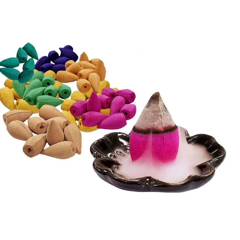 30/60/100pcs Waterfall Backflow Incense Cones Lavender Jasmine Sage Mix Scent for Incense Burner Yoga Meditation Home Fragrance