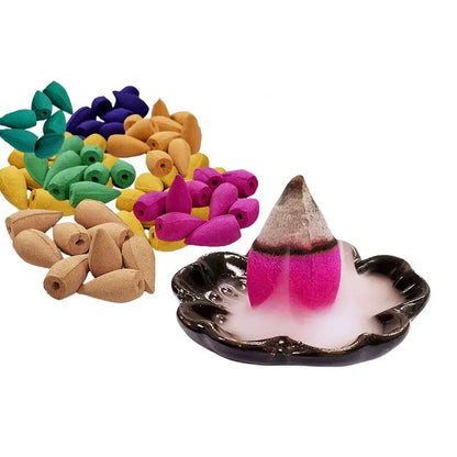 30/60/100pcs Waterfall Backflow Incense Cones Lavender Jasmine Sage Mix Scent for Incense Burner Yoga Meditation Home Fragrance
