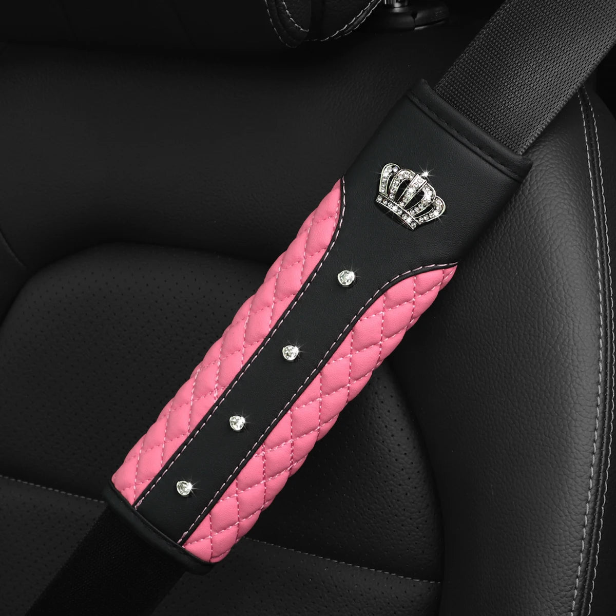1 Diamond-encrusted Blingbling Metal Crown Faux Sheepskin Car Supplies Seat Belt Shoulder Strap Comfort Safety Belt