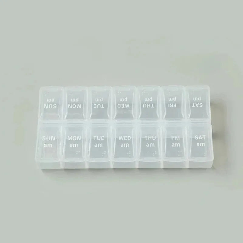 New Hot Premuim Portable Weekly Pill Organizer Case Box Storage Container 7 Day 2 Times 14 Grids for Vitamin Medicine Fish Oils