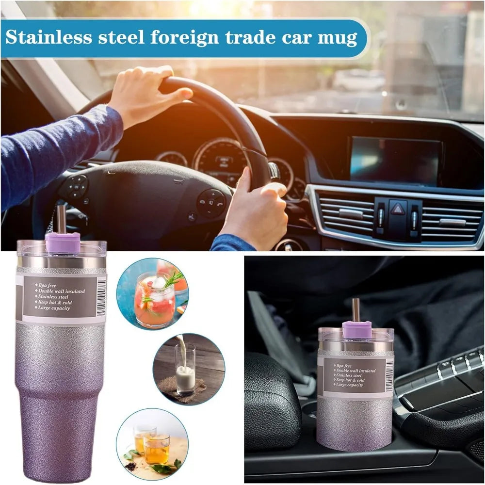 30oz 890ML Stainless Steel Vacuum Tumbler With Straw Leakproof Thermal Car Mug Outdoor Sports Water Bottle
