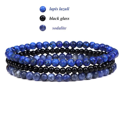 3pcs/Set Natural Stone Beaded Bracelet 4mm Lapis Lazuli Agat Bead Bracelets Couple Yoga Mini Bracelet for Men Women Jewelry Gift