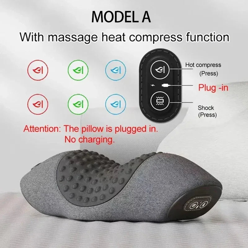 Heated Vibration U-Shape Neck Massage Pillow Cervical Relief Portable Travel Office Cushion