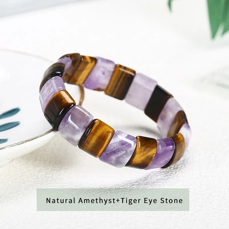 JD 10x14mm Natural Multilcolor Amethyst Crystal Stone Square Beads Bangle Charms Yoga Men Women Meditation Amulet Wrist Bracelet