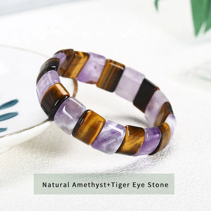 JD 10x14mm Natural Multilcolor Amethyst Crystal Stone Square Beads Bangle Charms Yoga Men Women Meditation Amulet Wrist Bracelet