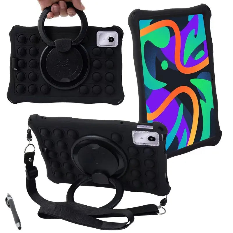 Silicone Case for Lenovo Tab M11 11 inch TB331FC TB330FU Decompression Bubble Rotating Bracket Cover with Shoulder Strap & Pen