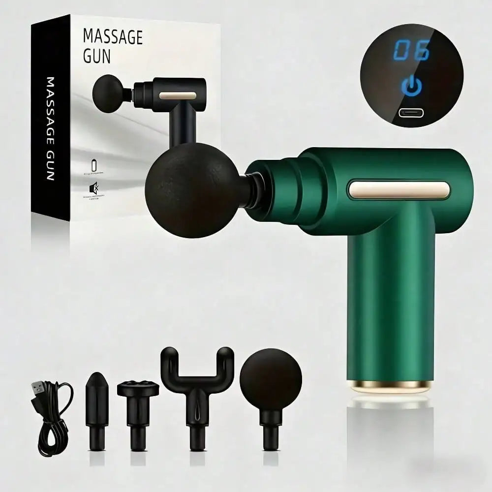 Electric Fascia Massage Gun, Portable Muscle Massager With LED Touch Screen And 4 Massage Heads, Mini Handheld Ultra-Silent Brushless Motor For Sports And Fitness