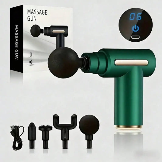 Electric Fascia Massage Gun, Portable Muscle Massager With LED Touch Screen And 4 Massage Heads, Mini Handheld Ultra-Silent Brushless Motor For Sports And Fitness
