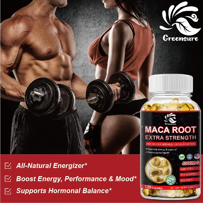 Greensure Organic Maca Root Powder Capsules 4000 mg with Maca Root Extract Supplement for Men and Women