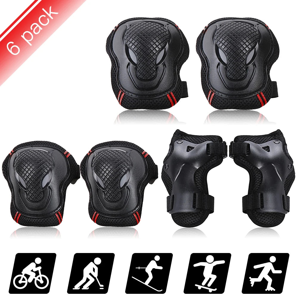 6PCS Kids Teens Adults Knee Pads Elbow Pads Wrist Guards Safety Protective Gear Set for Skateboard Cycling Riding Roller Skating