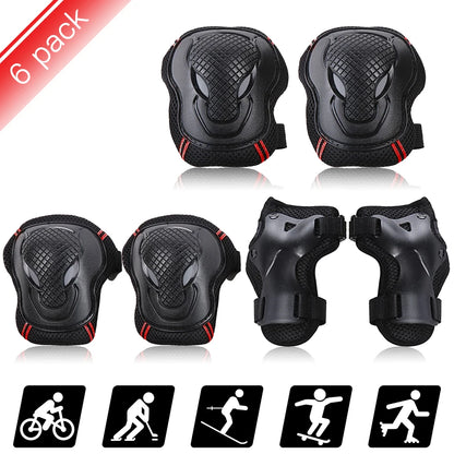 6PCS Kids Teens Adults Knee Pads Elbow Pads Wrist Guards Safety Protective Gear Set for Skateboard Cycling Riding Roller Skating