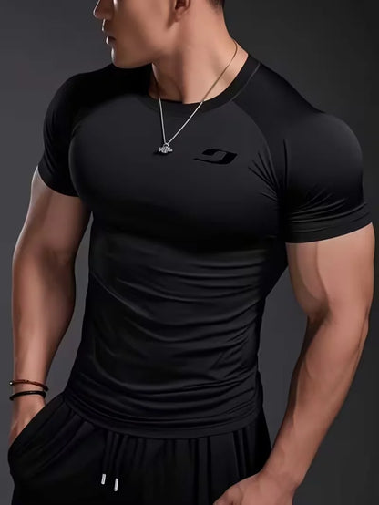 Trendy design Gothic pattern printed men's sports fit quick drying T-shirt, high elasticity compression short sleeved T-shirt,