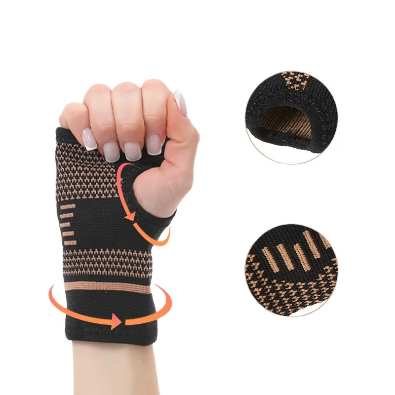 1pc Copper Fiber Bracer Wrist Elastic Sport Bandage Wristband Wrist Compression Sleeve Support Elastic Palm Hand Protective Gear