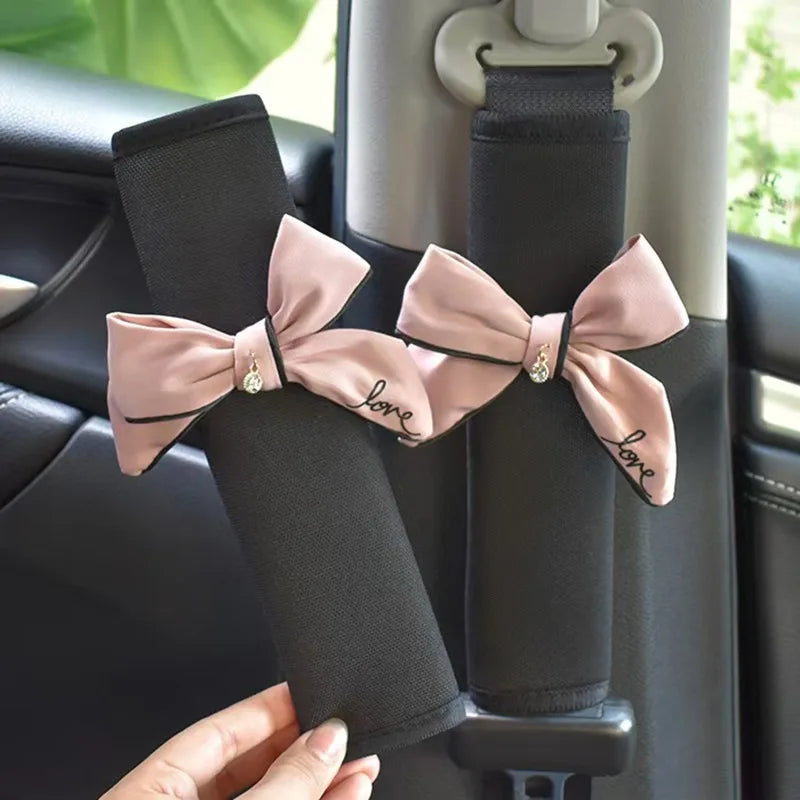 2pcs Cute Women Bowknot Car Seat Belt Cover Auto Seat Belt Shoulder Strap Harness Cushion Protector Pads Decoration Protection
