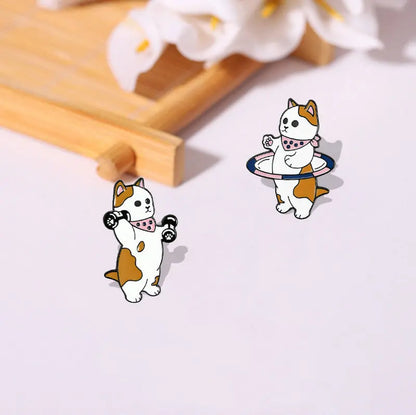 Funny Cats Enamel Pin Custom Cat Egg Bike Dumbbells Sports Brooches Bag Lapel Pin Cartoon Badge Jewelry for Kids Friends