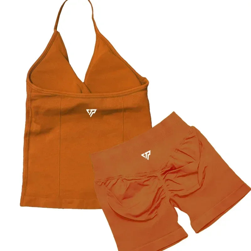 Keep That Pump 2 Piece Sets Shorts Top Womens Outfits Yoga Sets Gym Sets High Quality Seamless Lace-Up Bra Scratch Sports Sets