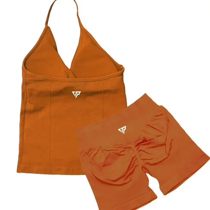 Keep That Pump 2 Piece Sets Shorts Top Womens Outfits Yoga Sets Gym Sets High Quality Seamless Lace-Up Bra Scratch Sports Sets