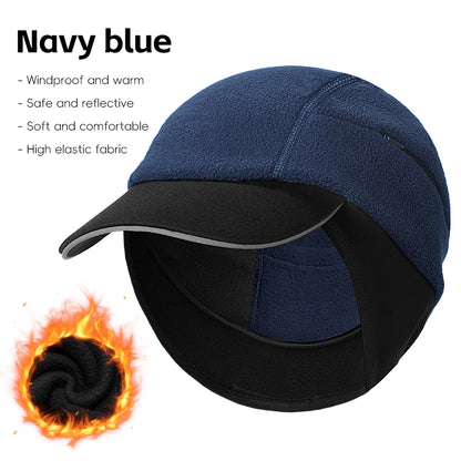 WEST BIKING Winter Cycling Cap With Brim Windproof Warm Sports Cap High Elastic Fleece Hiking Running Hat Cycling Equipment