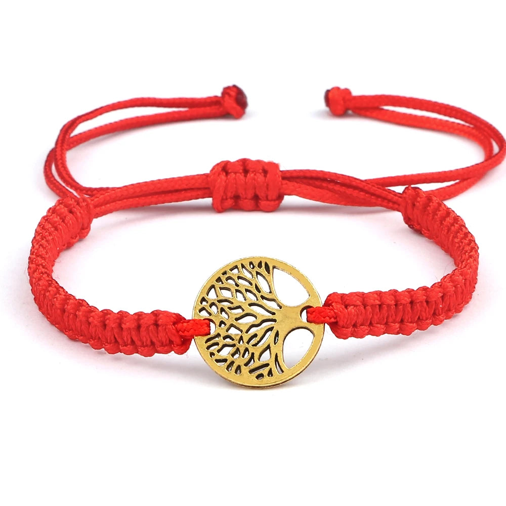 Lucky Red String Braid Bracelets Classic Retro Alloy The Tree of Life Handmade Men Women Kid Wristband Yoga Jewelry Gift Bangles