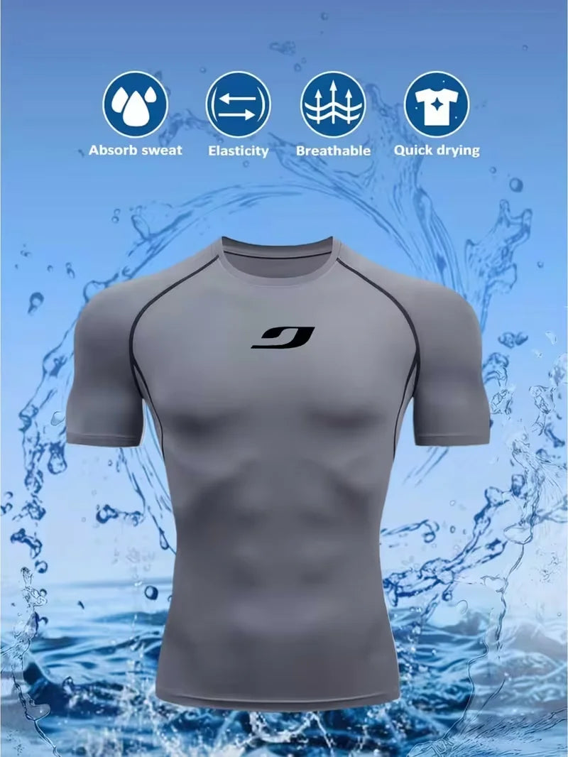 Trendy design Gothic pattern printed men's sports fit quick drying T-shirt, high elasticity compression short sleeved T-shirt,