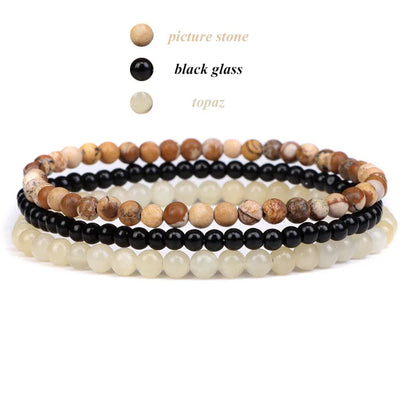 3pcs/Set Natural Stone Beaded Bracelet 4mm Lapis Lazuli Agat Bead Bracelets Couple Yoga Mini Bracelet for Men Women Jewelry Gift