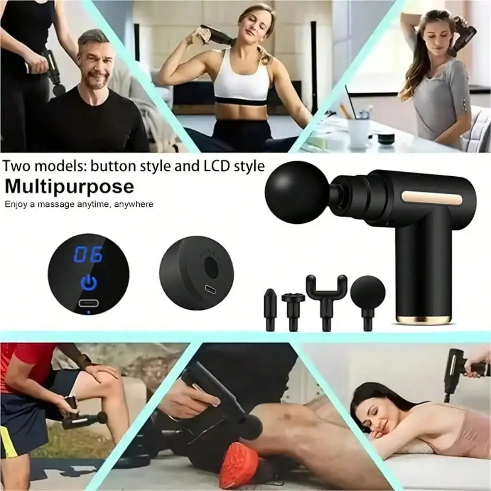 Electric Fascia Massage Gun, Portable Muscle Massager With LED Touch Screen And 4 Massage Heads, Mini Handheld Ultra-Silent Brushless Motor For Sports And Fitness
