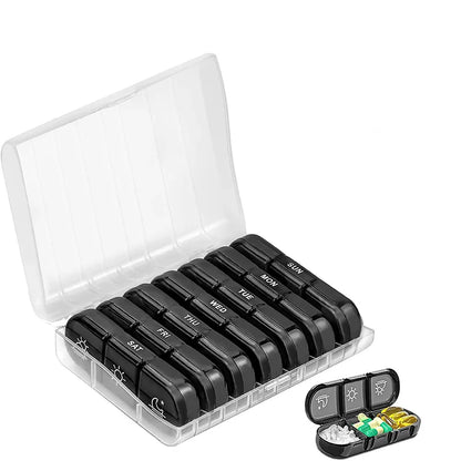 Fashion 7 Day Pill Box Organizer Case Portable 2 Times A Day Vitamin Tablet 14 Grids Large Storage Travel for Medicine Fish Oils
