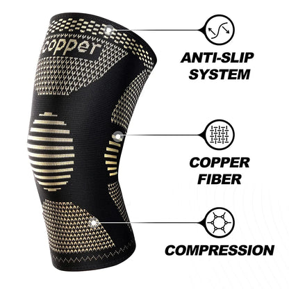 1Pair Copper Knee Brace, Compression Sleeves Support for Men & Women - Knee Pads for Running, Meniscus Tear, ACL, Arthritis