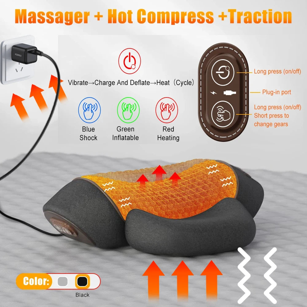 Electric Massager Cervical Pillow Hot Compress Vibration Massage Neck Traction Relax Sleeping Memory Foam Pillow Spine Support