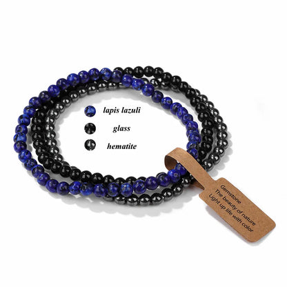3pcs/Set Natural Stone Beaded Bracelet 4mm Lapis Lazuli Agat Bead Bracelets Couple Yoga Mini Bracelet for Men Women Jewelry Gift