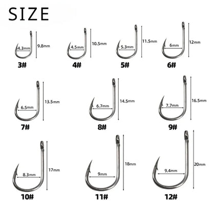 100/500 PCS Fishing Hooks Set #3~#12 Carbon Steel Single Circle Fishhook Fly Fishing Jip Barbed Carp Hooks Sea Tackle Accessorie