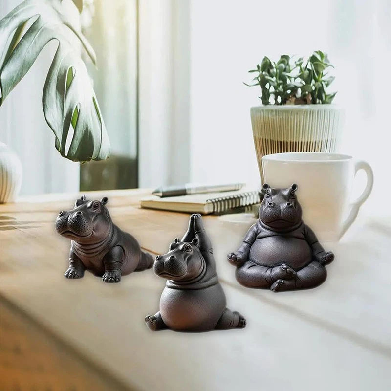 Yoga Master Hippo Statue Handcrafted Resin Hippopotamus Figurine Hippo Figurine Yoga Statue Meditation Hippopotamus For Home