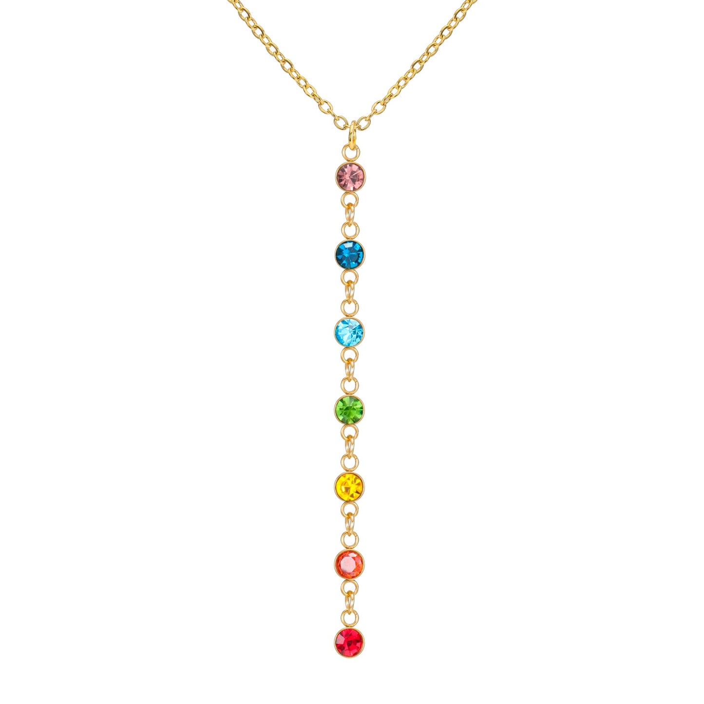 Skyrim Yoga 7 Chakra Rhinestones Pendant Necklaces Women Stainless Steel Gold Color Sweater Chain Meditation Energy Jewelry Gift