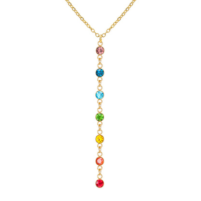 Skyrim Yoga 7 Chakra Rhinestones Pendant Necklaces Women Stainless Steel Gold Color Sweater Chain Meditation Energy Jewelry Gift