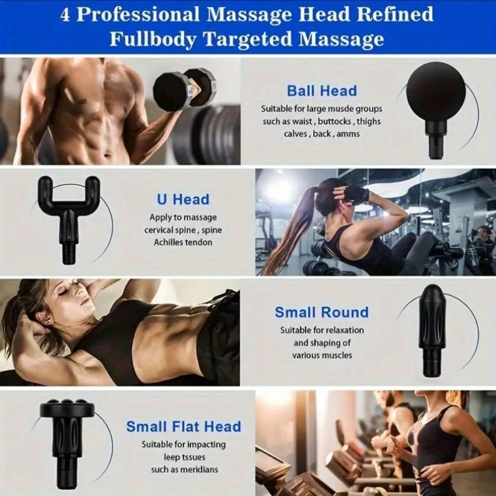 Electric Fascia Massage Gun, Portable Muscle Massager With LED Touch Screen And 4 Massage Heads, Mini Handheld Ultra-Silent Brushless Motor For Sports And Fitness
