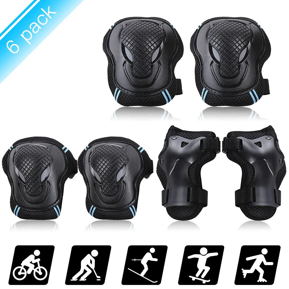 6PCS Kids Teens Adults Knee Pads Elbow Pads Wrist Guards Safety Protective Gear Set for Skateboard Cycling Riding Roller Skating