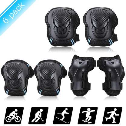 6PCS Kids Teens Adults Knee Pads Elbow Pads Wrist Guards Safety Protective Gear Set for Skateboard Cycling Riding Roller Skating