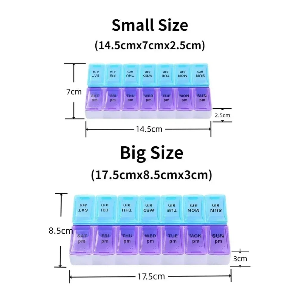 New Hot Premuim Portable Weekly Pill Organizer Case Box Storage Container 7 Day 2 Times 14 Grids for Vitamin Medicine Fish Oils