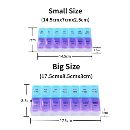 New Hot Premuim Portable Weekly Pill Organizer Case Box Storage Container 7 Day 2 Times 14 Grids for Vitamin Medicine Fish Oils