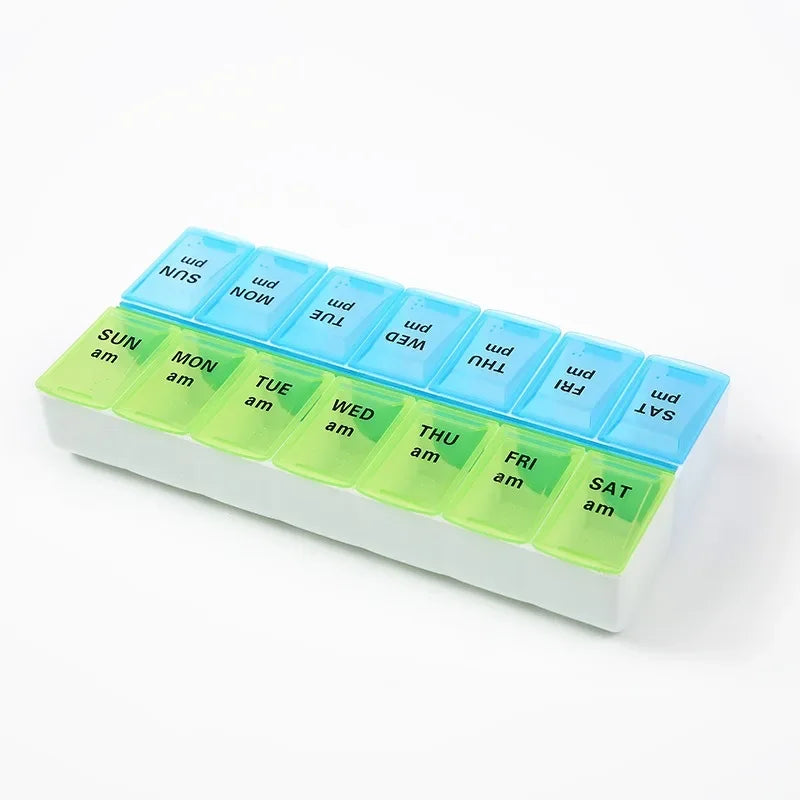 New Hot Premuim Portable Weekly Pill Organizer Case Box Storage Container 7 Day 2 Times 14 Grids for Vitamin Medicine Fish Oils