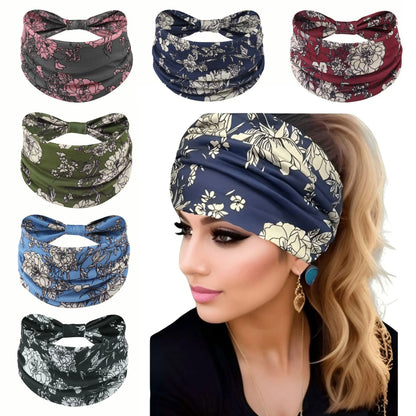 Boho Headbands for Women Knotted Wide Headwrap Turban Yoga Workout Head Bands Stretch Hiarbands Cotton Bandana Hair Accessories