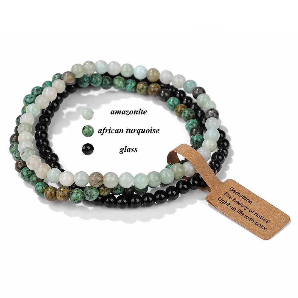 3pcs/Set Natural Stone Beaded Bracelet 4mm Lapis Lazuli Agat Bead Bracelets Couple Yoga Mini Bracelet for Men Women Jewelry Gift
