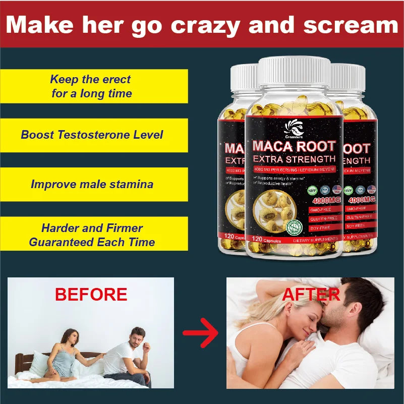Greensure Organic Maca Root Powder Capsules 4000 mg with Maca Root Extract Supplement for Men and Women