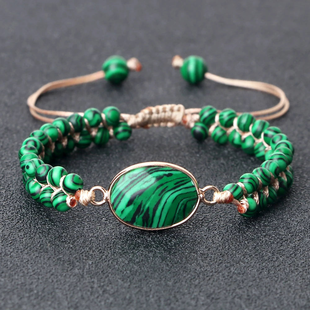 Fashion Green Malachite Bracelets Bangles For Women Men Natural Stone Charm Bracelet Buddhist beads Bracelet Energy Yoga Jewelry