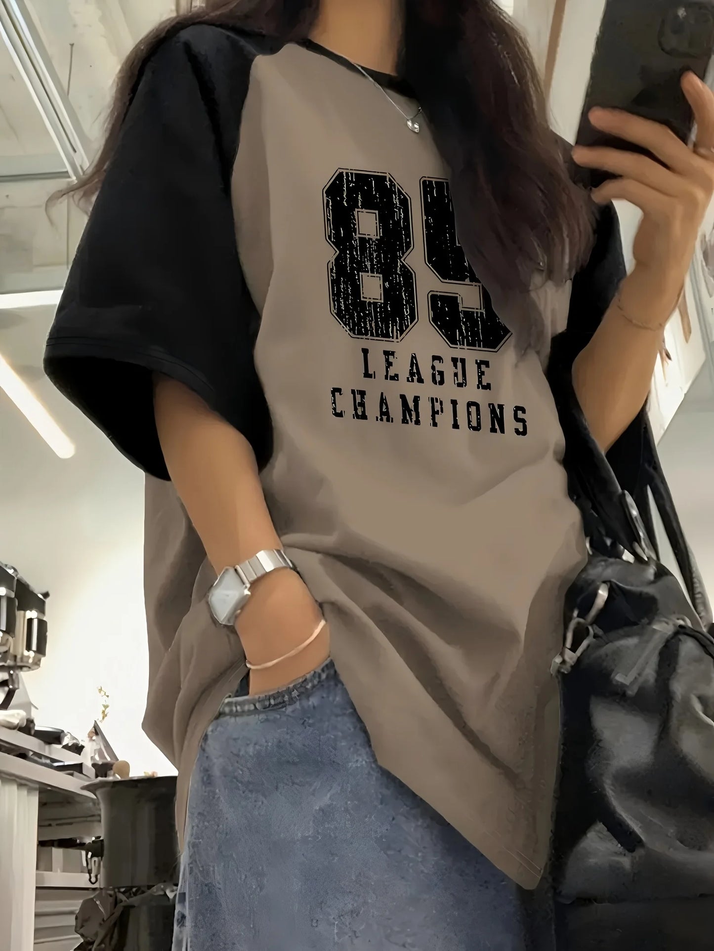 Summer's New Y2K Style Women's Casual Short-Sleeved 85 Digital Letter Printed Round-Neck Loose Quick-Drying T-shirt Trendy Top