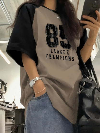 Summer's New Y2K Style Women's Casual Short-Sleeved 85 Digital Letter Printed Round-Neck Loose Quick-Drying T-shirt Trendy Top