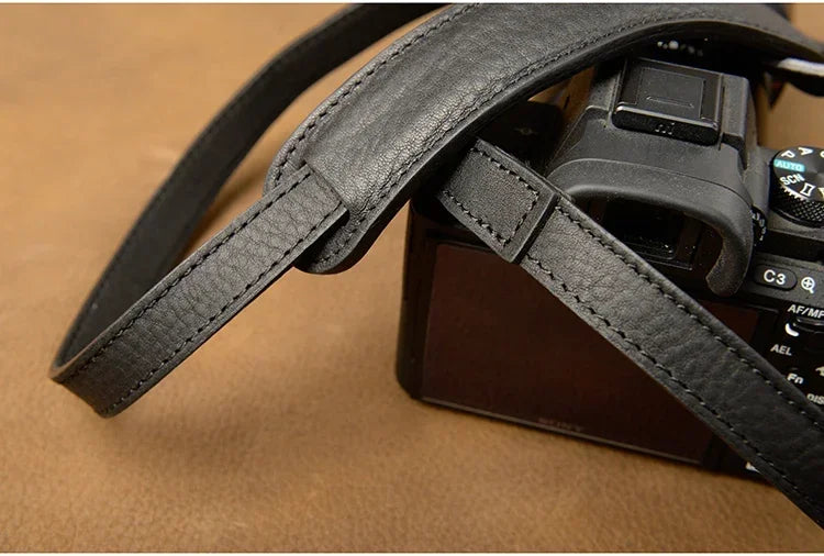 Genuine Leather Camera Strap Belt Handmade Shoulder Strap black color