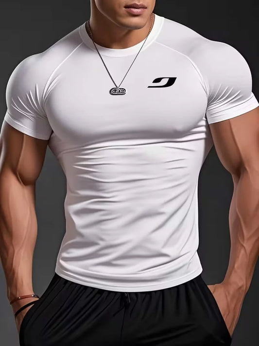 Trendy design Gothic pattern printed men's sports fit quick drying T-shirt, high elasticity compression short sleeved T-shirt,